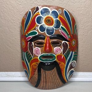 Vintage Midcentury Mexican Folk Art Clay Mask – Bold Floral Tonalá Colors